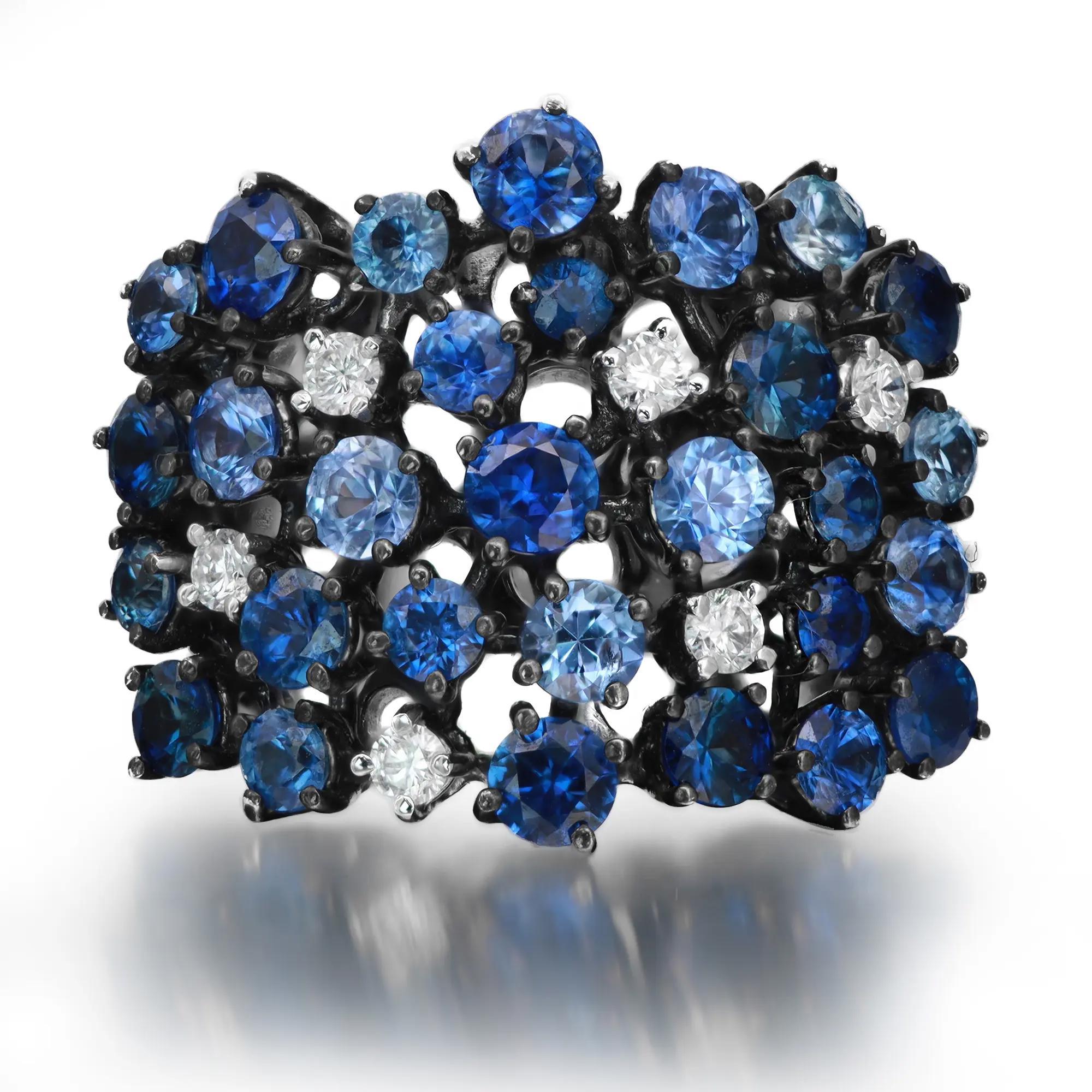 Salvini Blue Sapphire 3.85Ctw And Diamond 0.20Ctw Cocktail Ring 18K White Gold