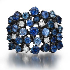 Salvini Blue Sapphire 3.85Ctw And Diamond 0.20Ctw Cocktail Ring 18K White Gold