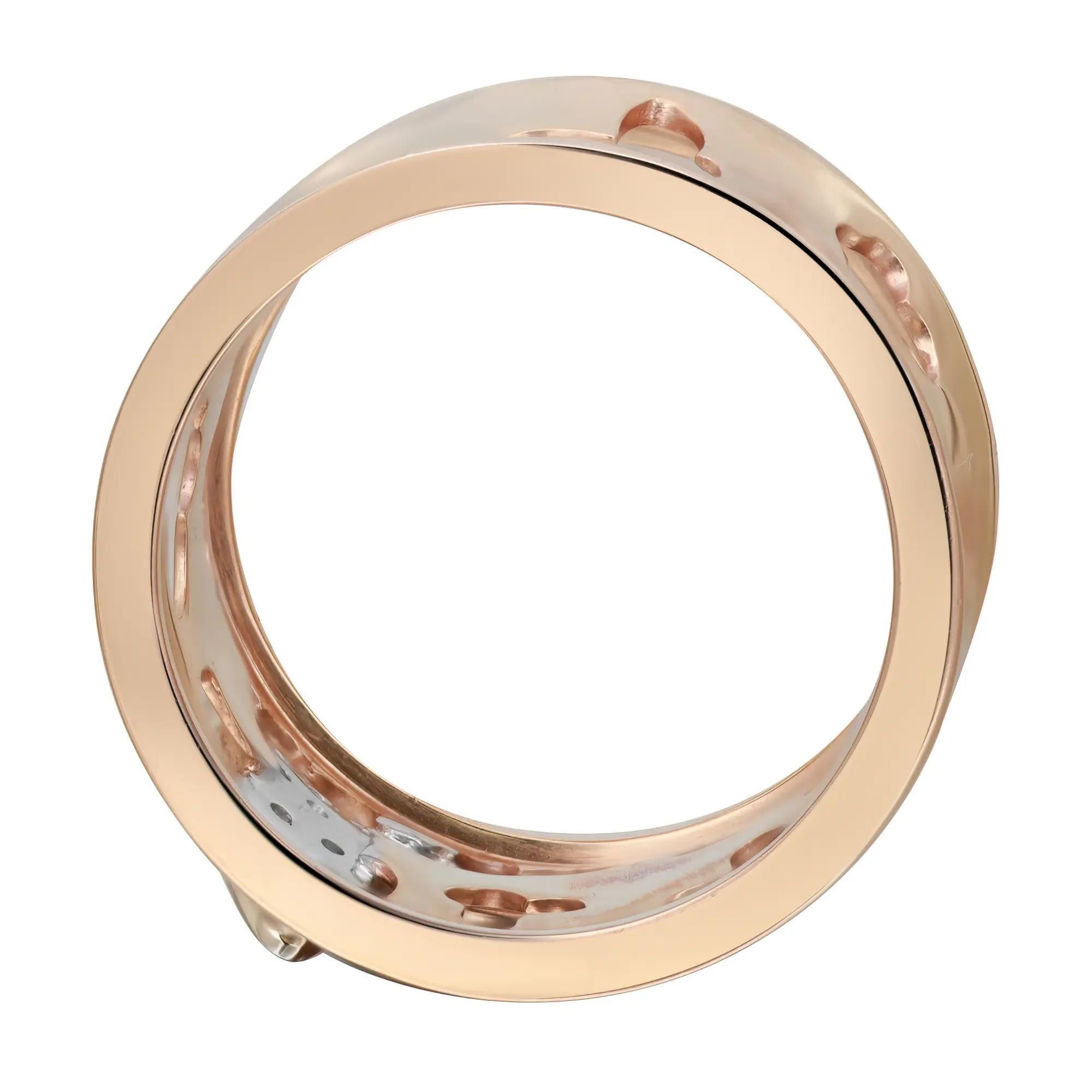 Modern Salvini Butterfly Cut Out Diamond Wide Band Ring 18K Rose & White Gold Size 7.5 For Sale