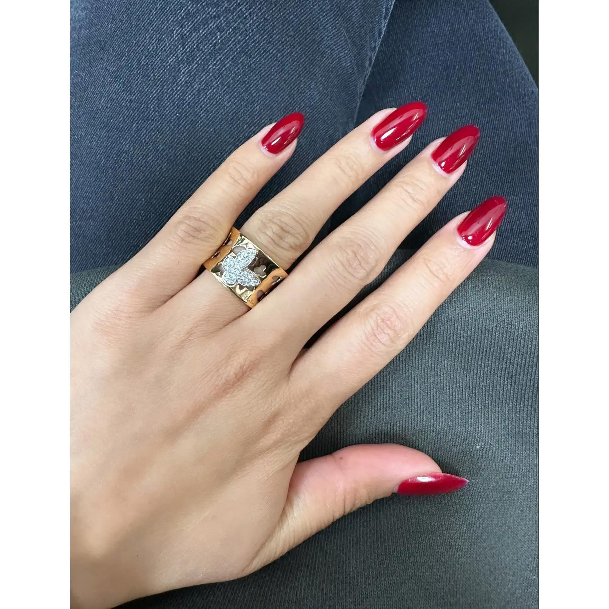 Round Cut Salvini Butterfly Cut Out Diamond Wide Band Ring 18K Rose & White Gold Size 7.5 For Sale