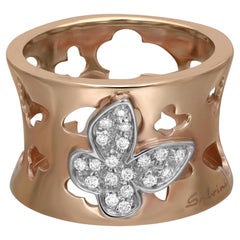 Salvini Butterfly Cut Out Diamond Wide Band Ring 18K Rose & White Gold Size 7.5
