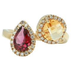 Salvini Citrine & Diamond Open Wrap Ring 18K Yellow Gold Size 6.25