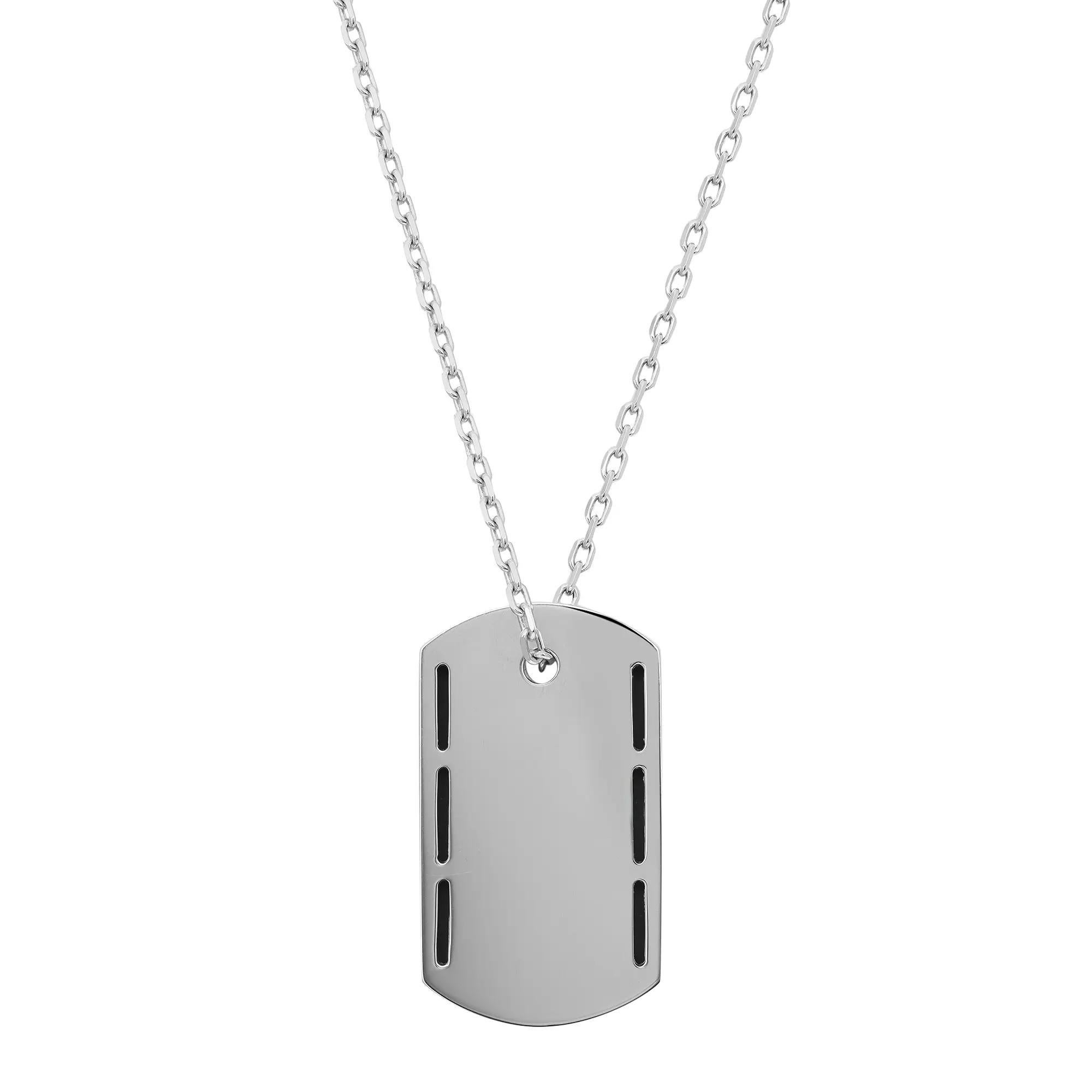 Round Cut Salvini Diamond And Onyx Bar Pendant Necklace 18K White Gold 0.10Cttw For Sale