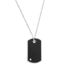 Salvini Diamond And Onyx Bar Pendant Necklace 18K White Gold 0.10Cttw