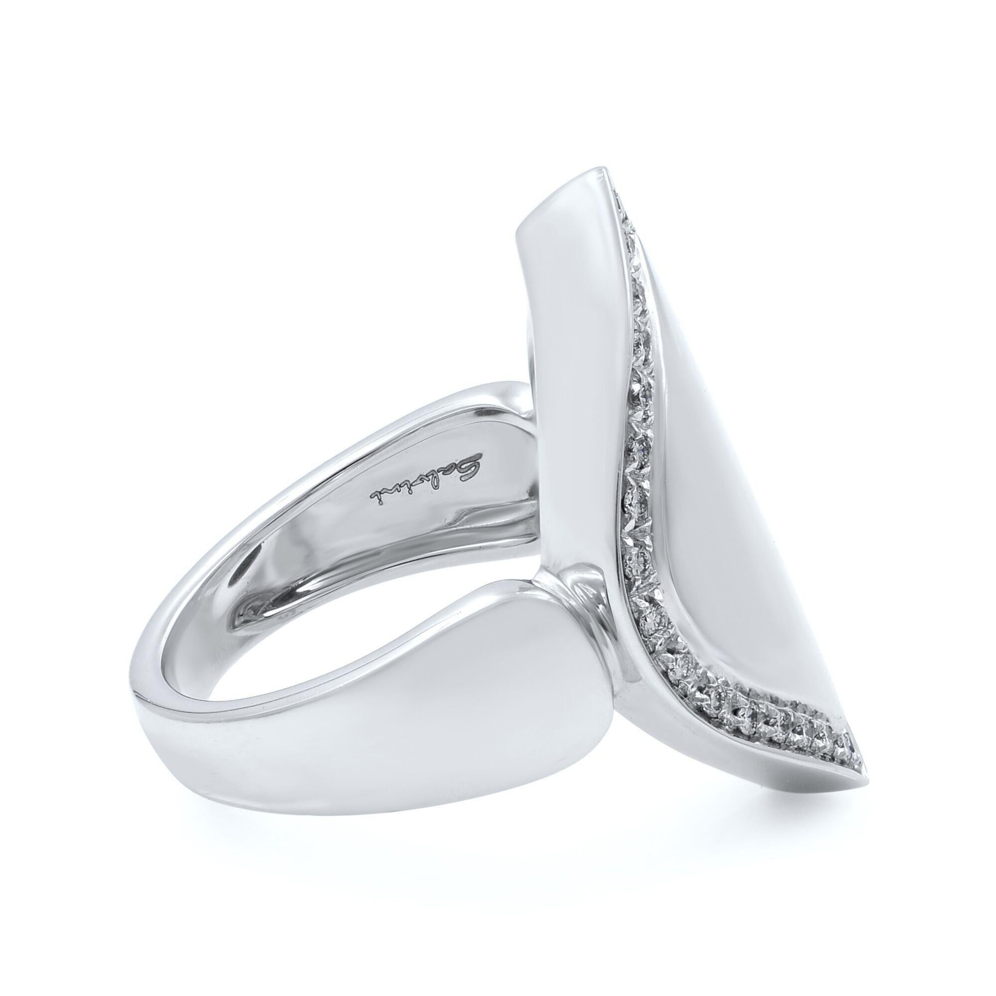 Round Cut Salvini Diamond Cocktail Signet Ladies Ring 18k White Gold 0.60 Cttw For Sale
