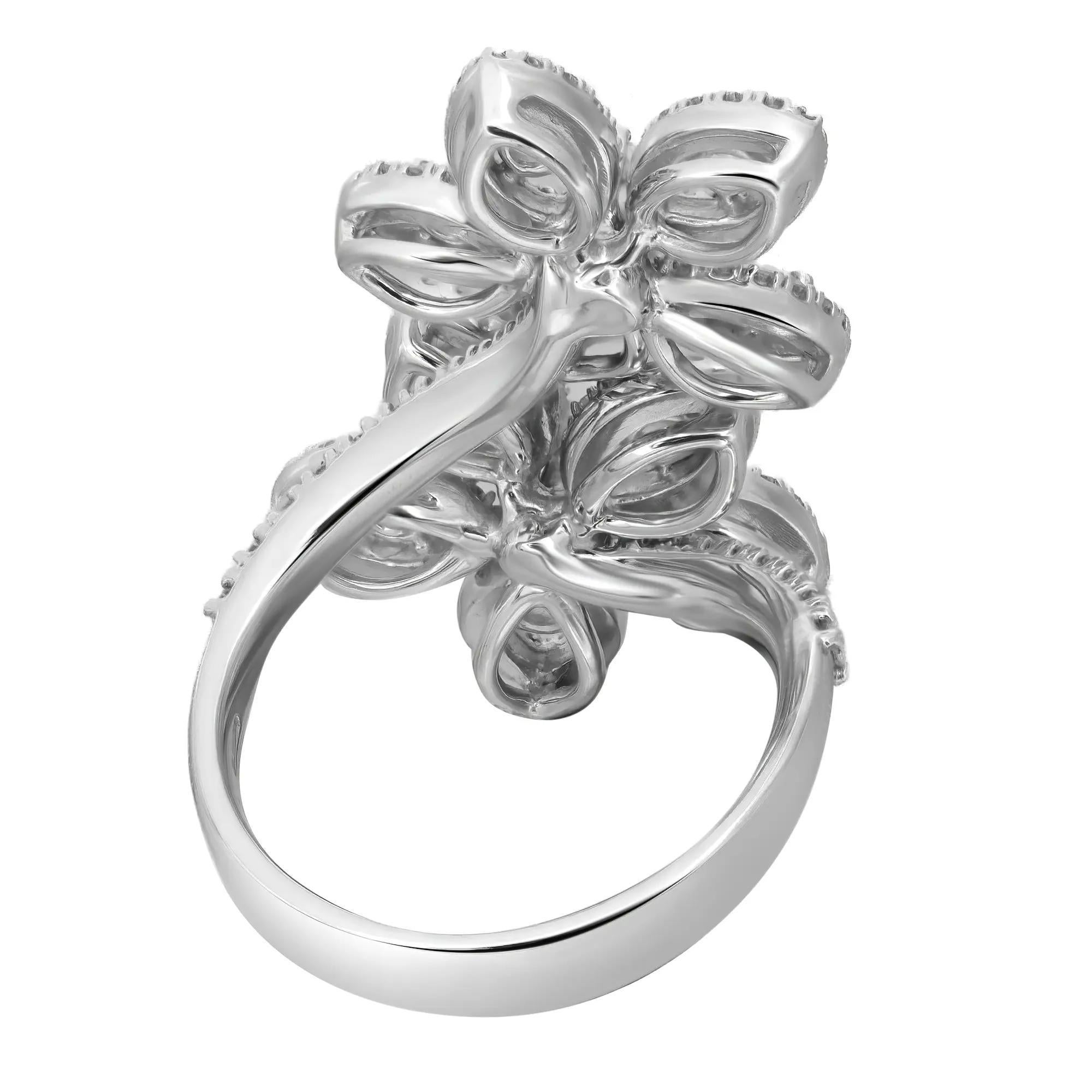 Modern Salvini Diamond Double Flower Cocktail Ring 18K White Gold 1.60Cttw Size 6.5