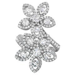 Salvini Diamond Double Flower Cocktail Ring 18K White Gold 1.60Cttw Size 6.5
