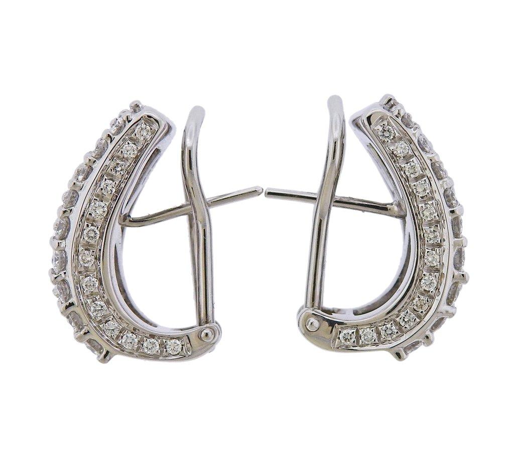 18k white gold Salvini earrings, adorned with approx. 2.86ctw in G/VS diamonds. Earrings are 22mm x 10mm. Weight is 14.9 grams. Marked Salvini 750 Italian Mark.