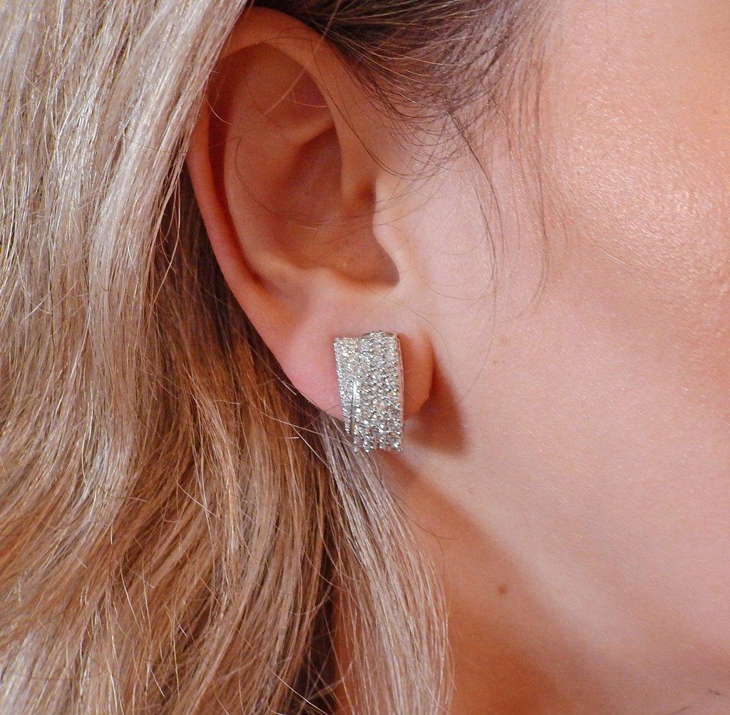 Women's or Men's Salvini Diamond Gold Half Hoop Earrings