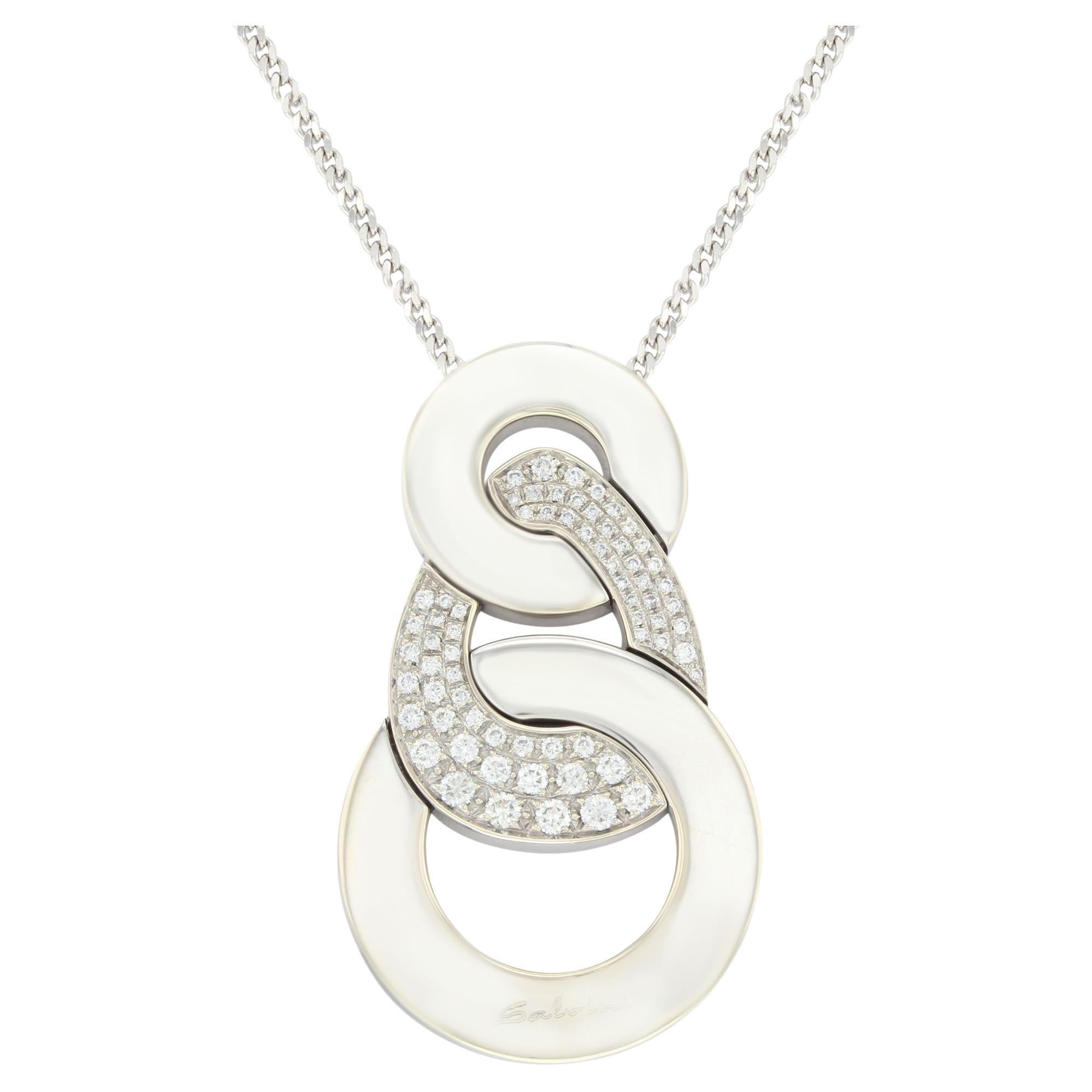 Elegant and alluring, this diamond necklace by Salvini is crafted in 18k white gold. With three interlocking rings, this pendant is encrusted with 1.30 cttw of diamonds. Necklace length: 18