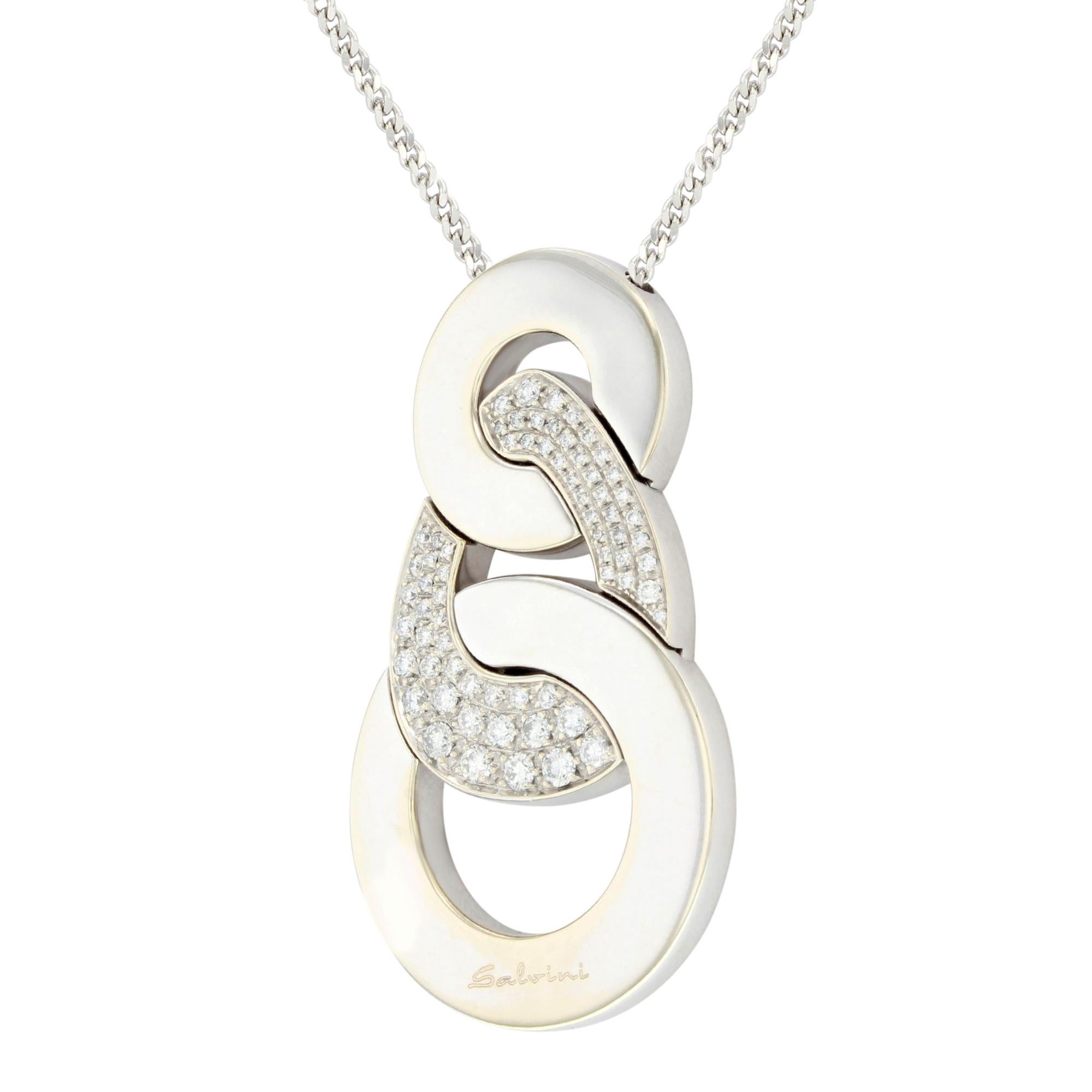 Modern Salvini Diamond Pendant Necklace 18k White Gold 1.30 Cttw  For Sale