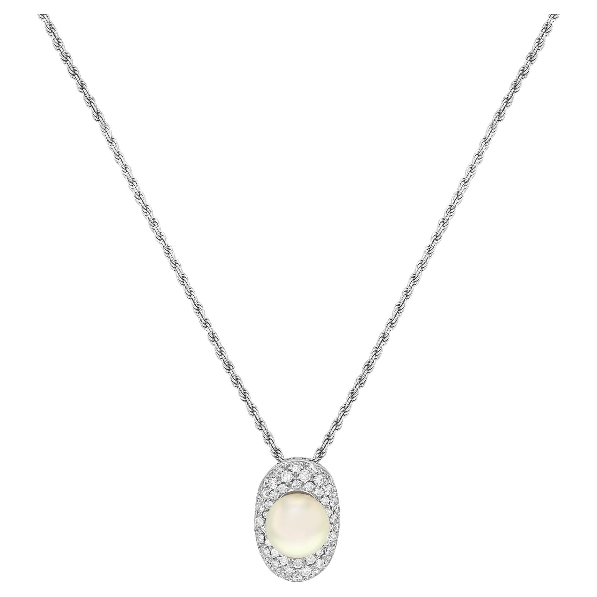 Salvini Collier pendentif pour femme en or blanc 18 carats avec diamants et perles 0,65 carat poids total