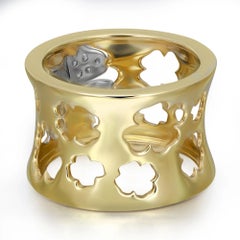 Salvini Anello a fascia larga con diamante tagliato floreale in oro giallo e bianco 18 carati misura 7