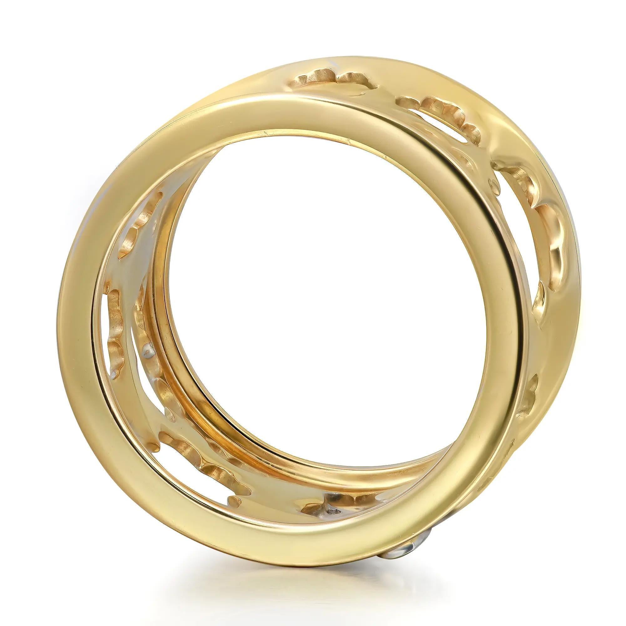 Modern Salvini Floral Cut Out Diamond Wide Band Ring 18K Yellow & White Gold Size 7 For Sale