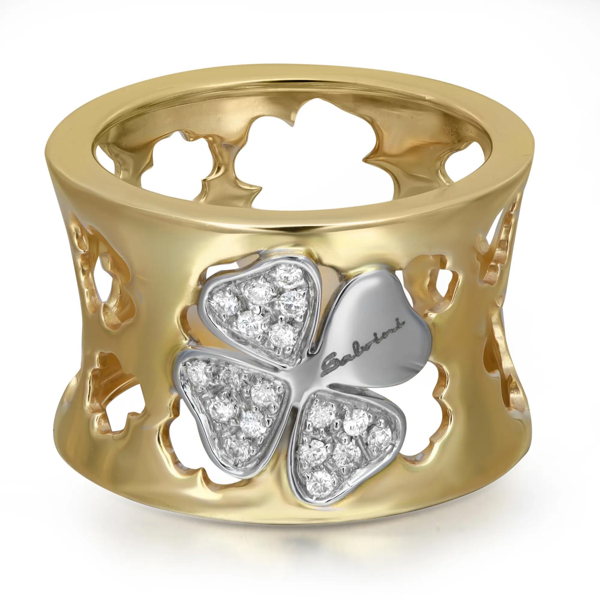 Salvini Floral Cut Out Diamond Wide Band Ring 18K Yellow & White Gold Size 7