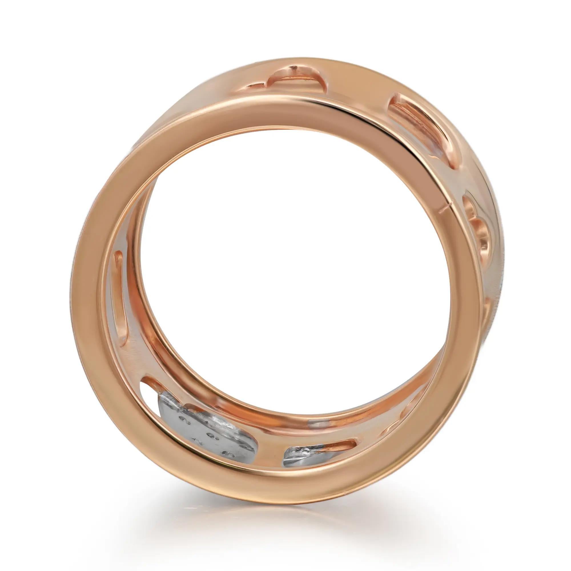 Modern Salvini Hearts Cut Out Wide Band Ring 18K Rose & White Gold Size 7 For Sale