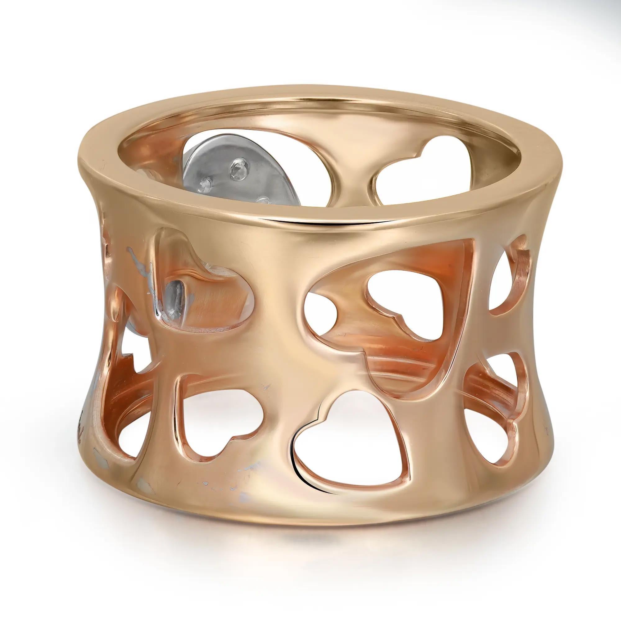 Round Cut Salvini Hearts Cut Out Wide Band Ring 18K Rose & White Gold Size 7 For Sale