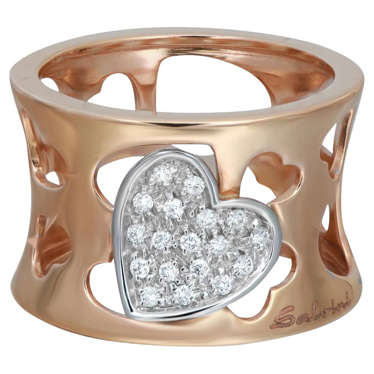 Salvini Hearts Cut Out Wide Band Ring 18K Rose & White Gold Size 7