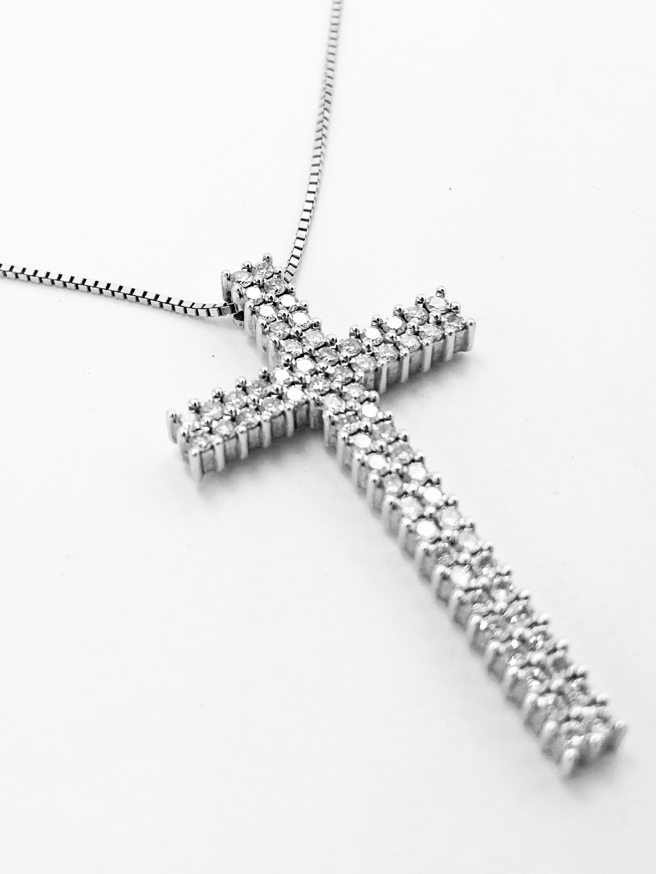 Salvini Modern 1980s Diamonds Cross 18K Gold Cube Chain Necklace Pendant  For Sale 5