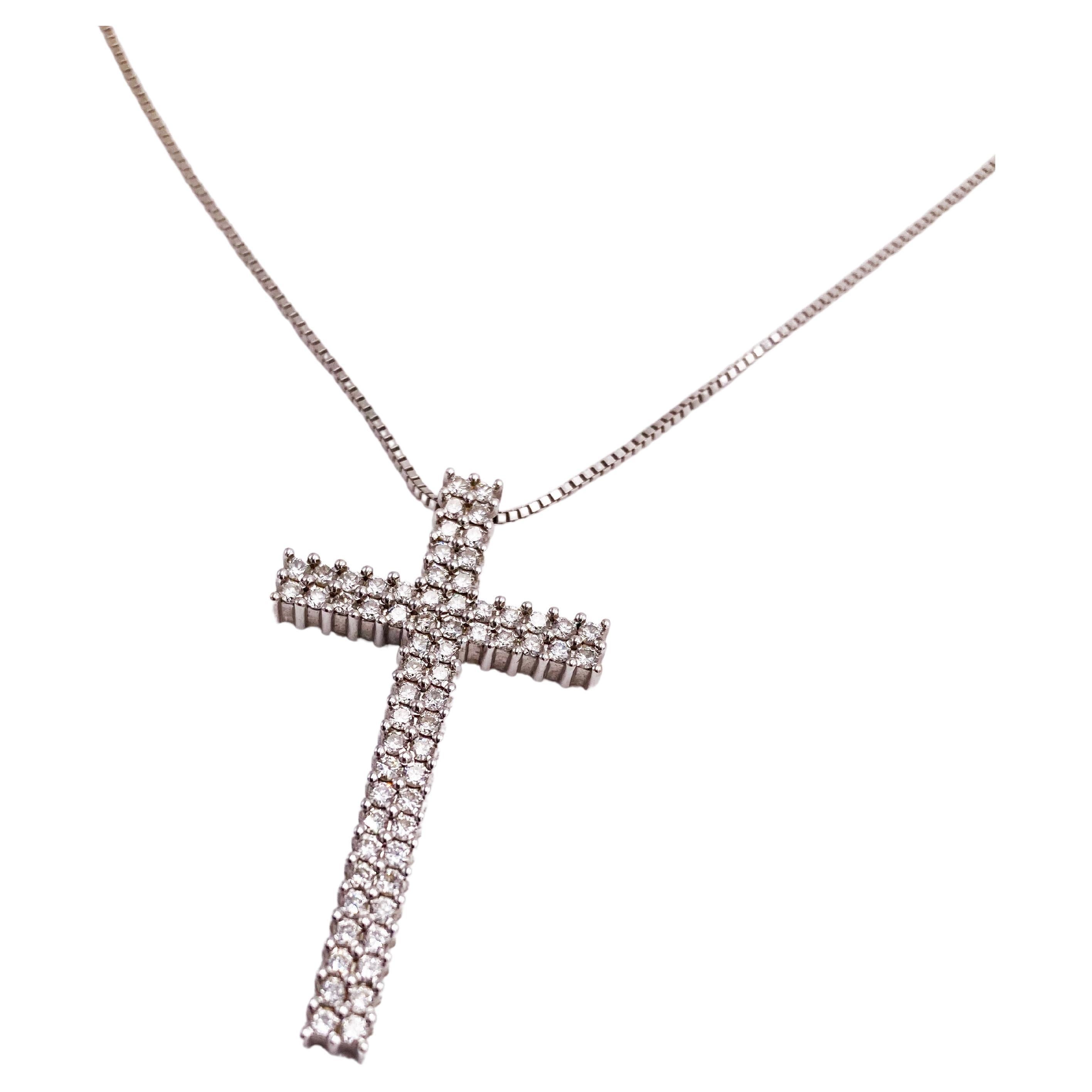 Salvini Modern 1980s Diamonds Cross 18K Gold Cube Chain Necklace Pendant  In Excellent Condition For Sale In Rome, IT