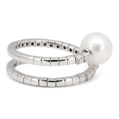 Bague spirale en or blanc 18K avec perles et diamants Salvini Taille US 6.5-8