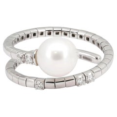 Bague spirale en or blanc 18K avec perles et diamants Salvini Taille US 6.5-8