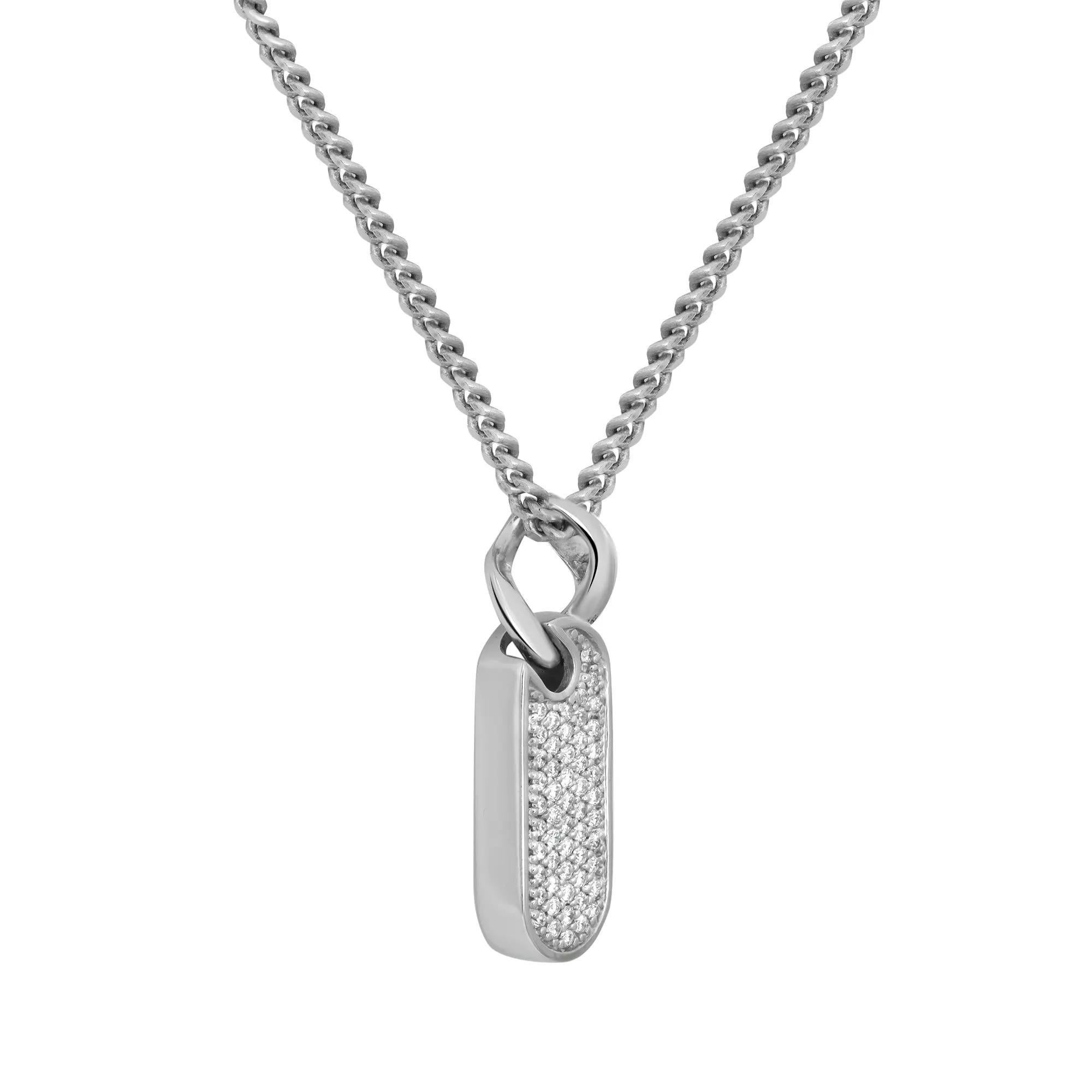 This beautiful Salvini pendant necklace is a beautiful addition to your jewelry collection. Crafted in 18K white gold. It features an oval bar pendant studded with pave set round cut diamonds with Salvini logo on one edge and cut out on the back.