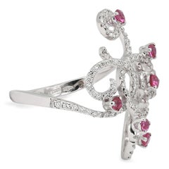 Salvini Ruby & Diamond Swirl Cocktail Ring 18K White Gold Size 6.75