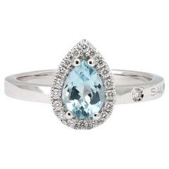 Salvini Sorrenta Bague de fiançailles aigue-marine et diamant en or blanc 18K Taille 6.25