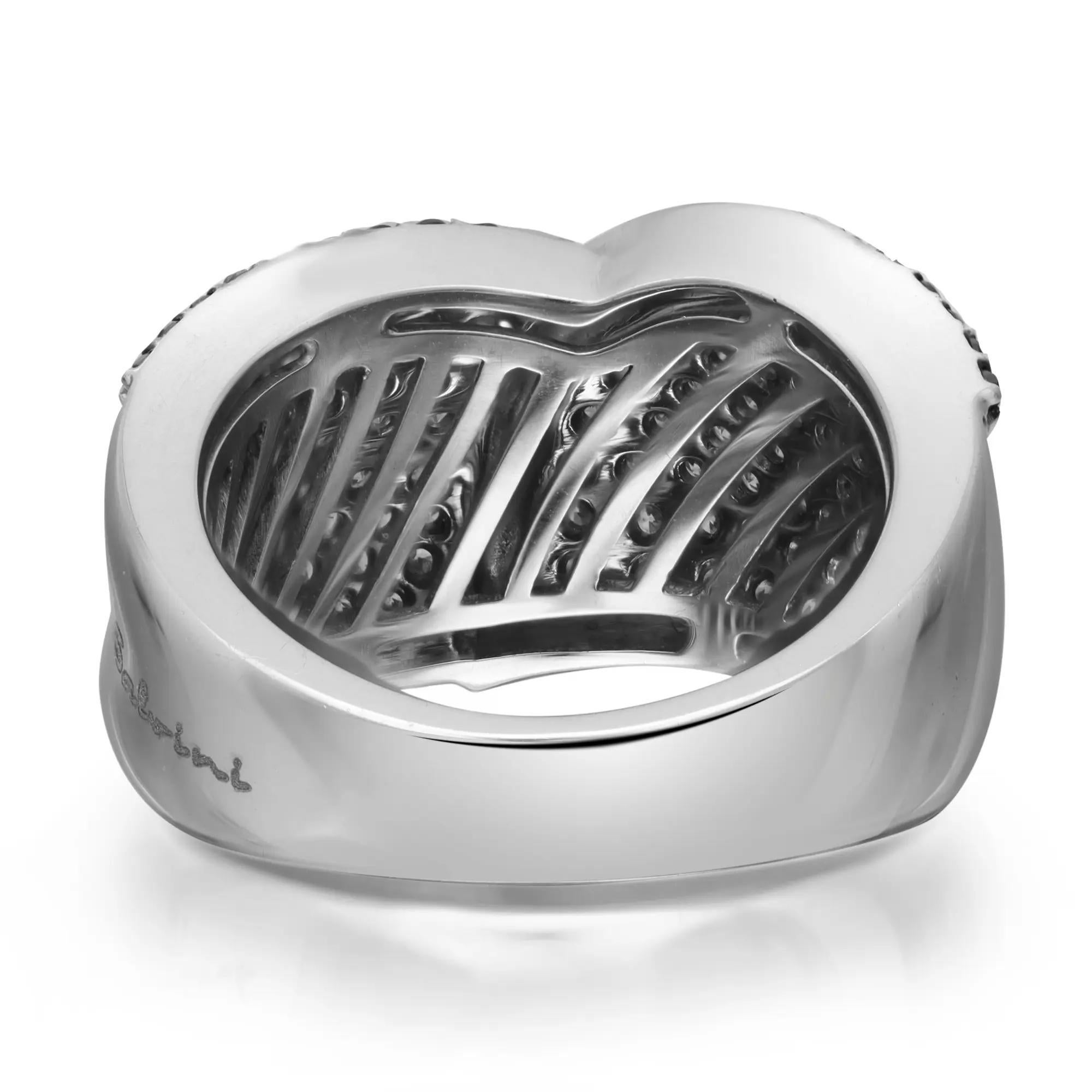 Modern Salvini White & Black Diamonds Cocktail Band Ring 18K White Gold 1.40 Ctw SZ 6.5 For Sale