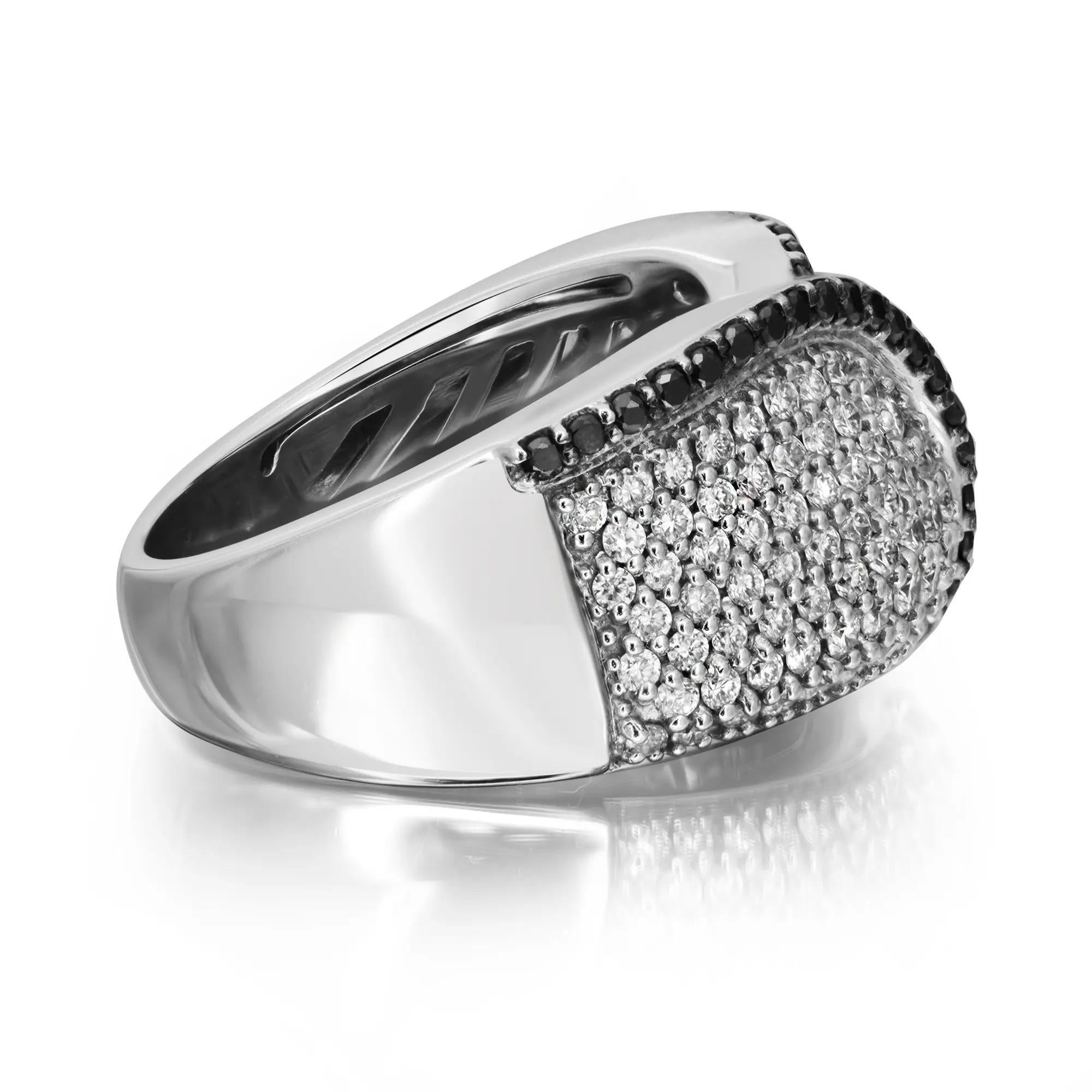 Round Cut Salvini White & Black Diamonds Cocktail Band Ring 18K White Gold 1.40 Ctw SZ 6.5 For Sale