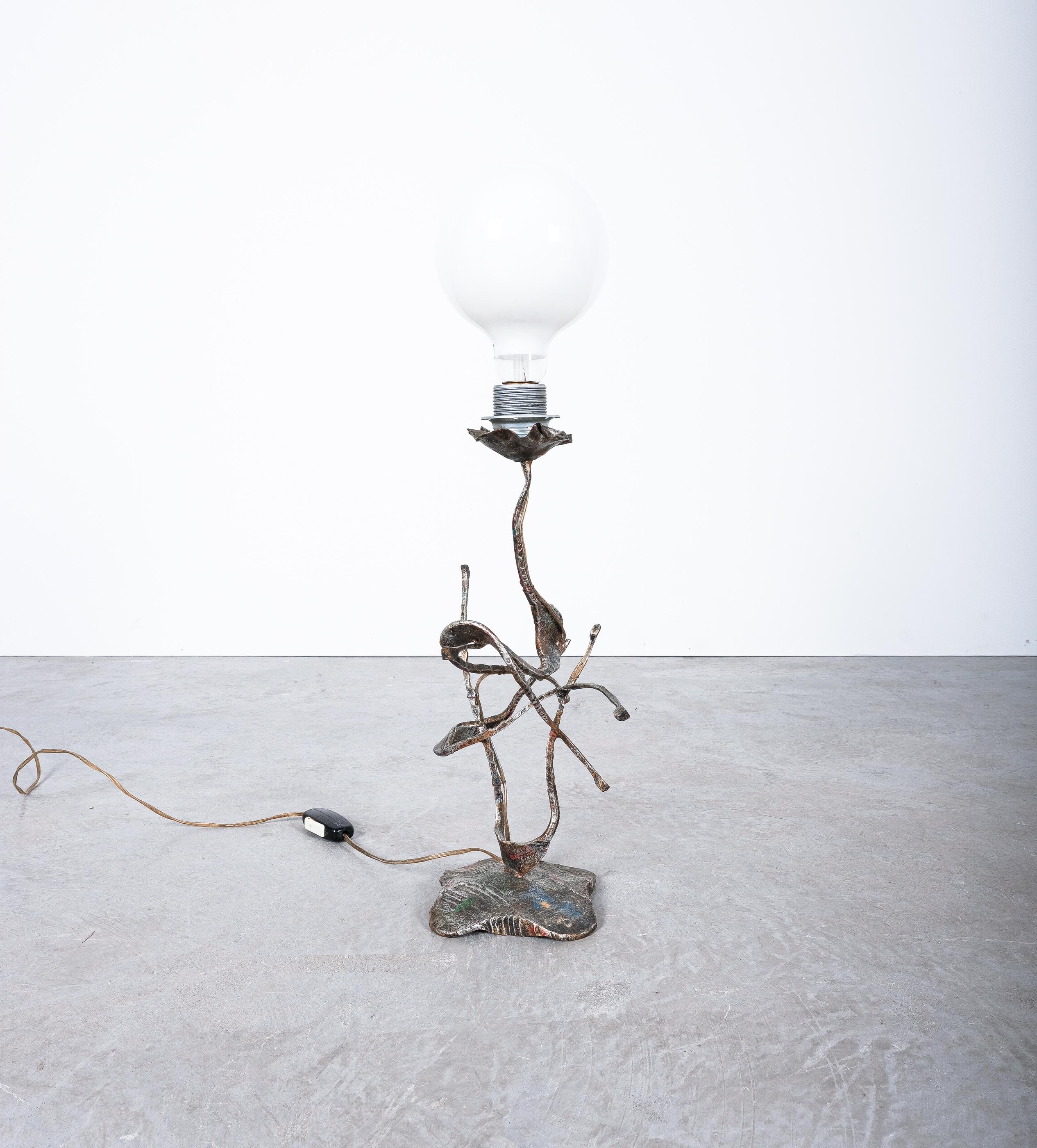 Unique handcrafted wrought iron table lamp by Salvino Marsura, Italy, 1960. 

Artistic sculptural lamp with an ornamental iron structure. It's in good vintage condition, stamped in the base 'Marsura'.
Dimensions are 15.74