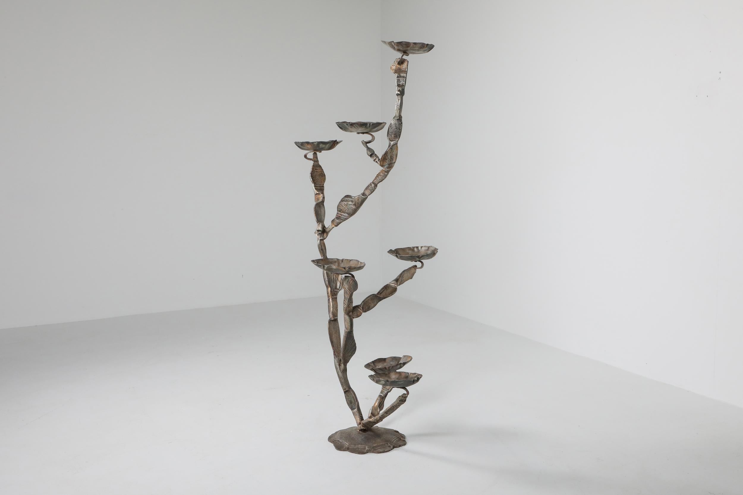 Sculpture, plant stand, candelabra, Salvino Marsura, Italy 1970s
Man-size work of art that is also a striking functional object. The piece was handmade of steel finished with powder pigments. 

Salvino Marsura is an Italian artist born in Treviso