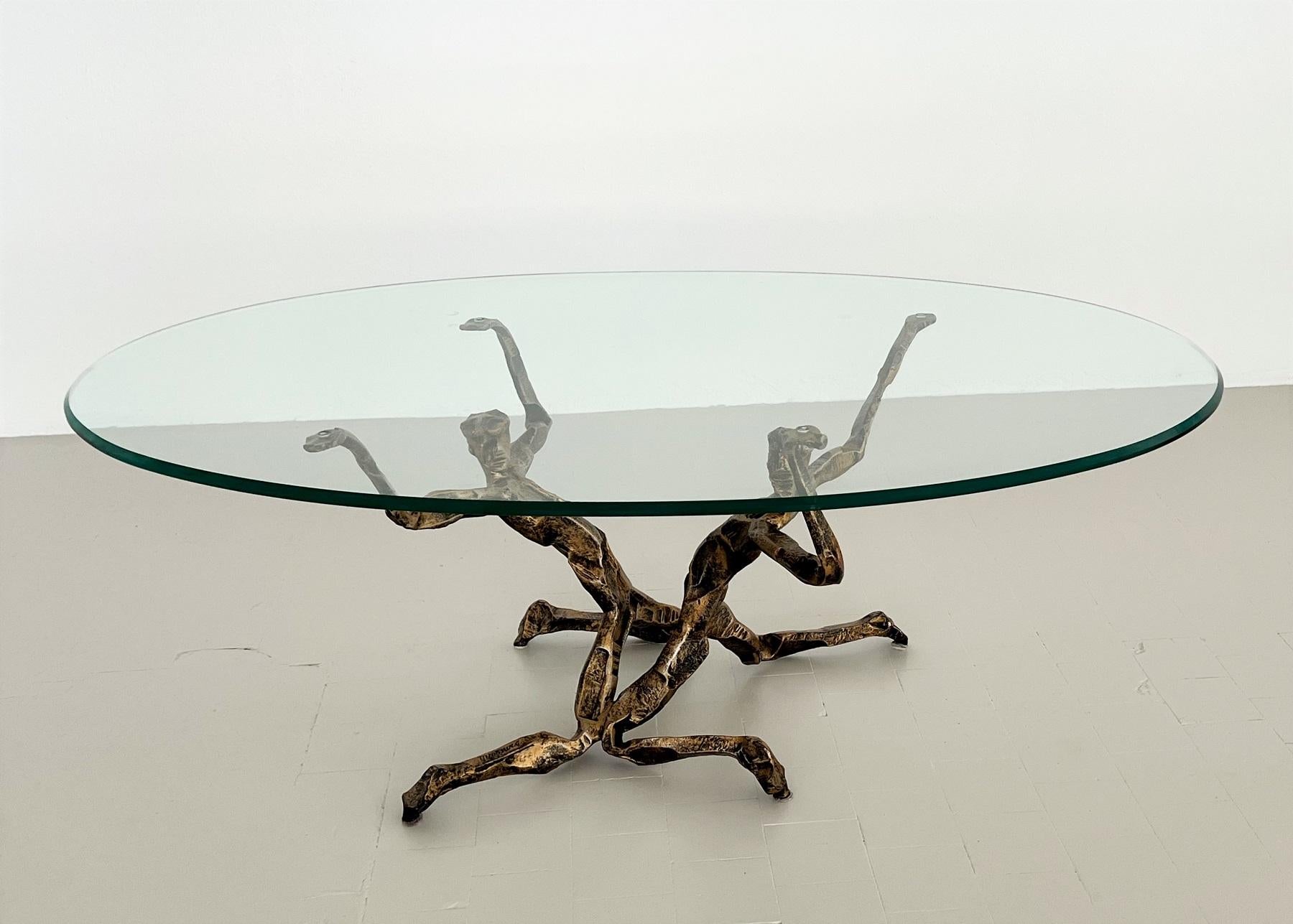 Mid-Century Modern Table basse brutaliste Salvino Marsura en bronze vintage fabriquée à la main de Trinidad, 1960 en vente
