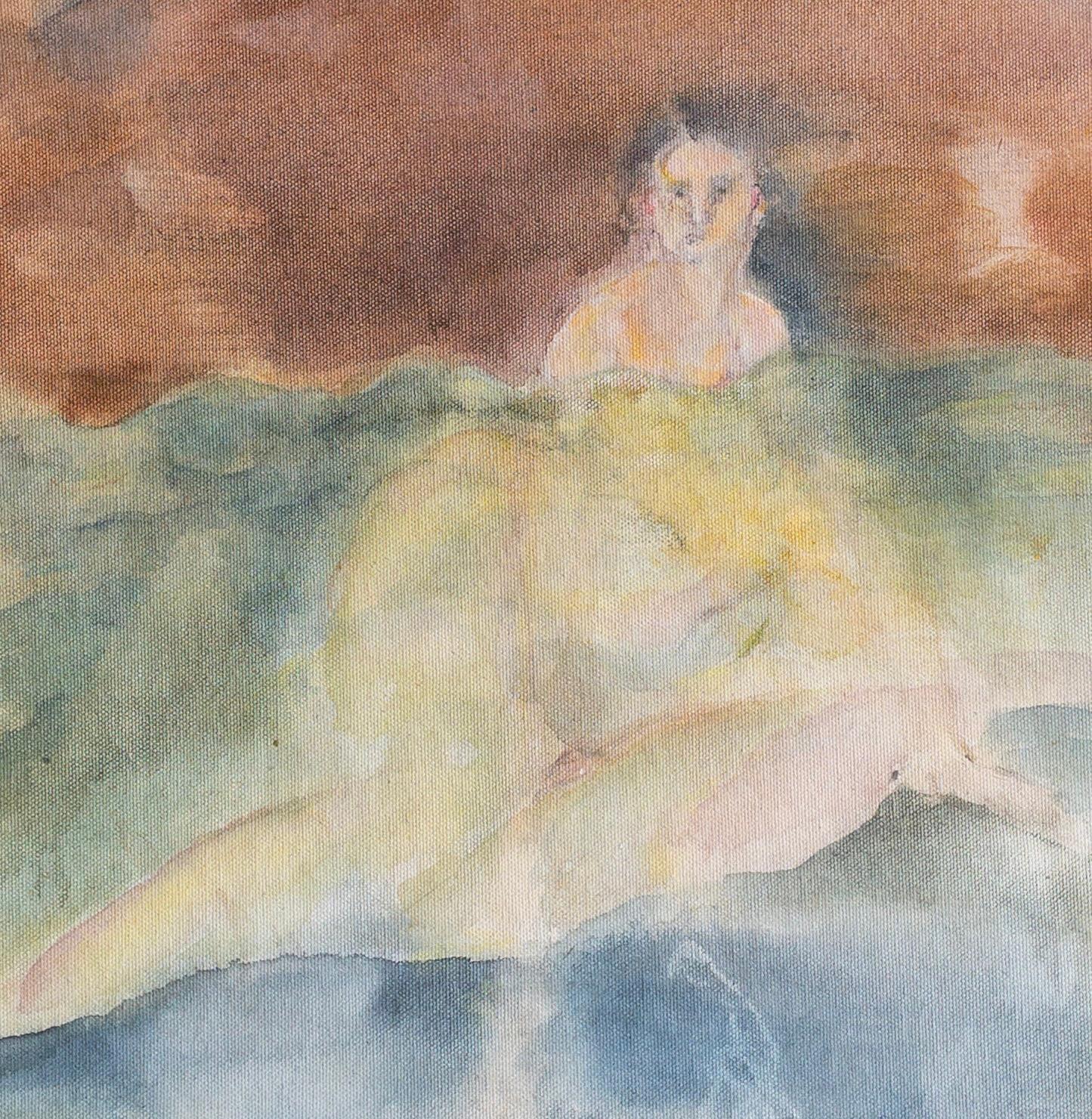 Peinture figurative abstraite dans des tons pastel doux par Salvita De Corte en vente 1