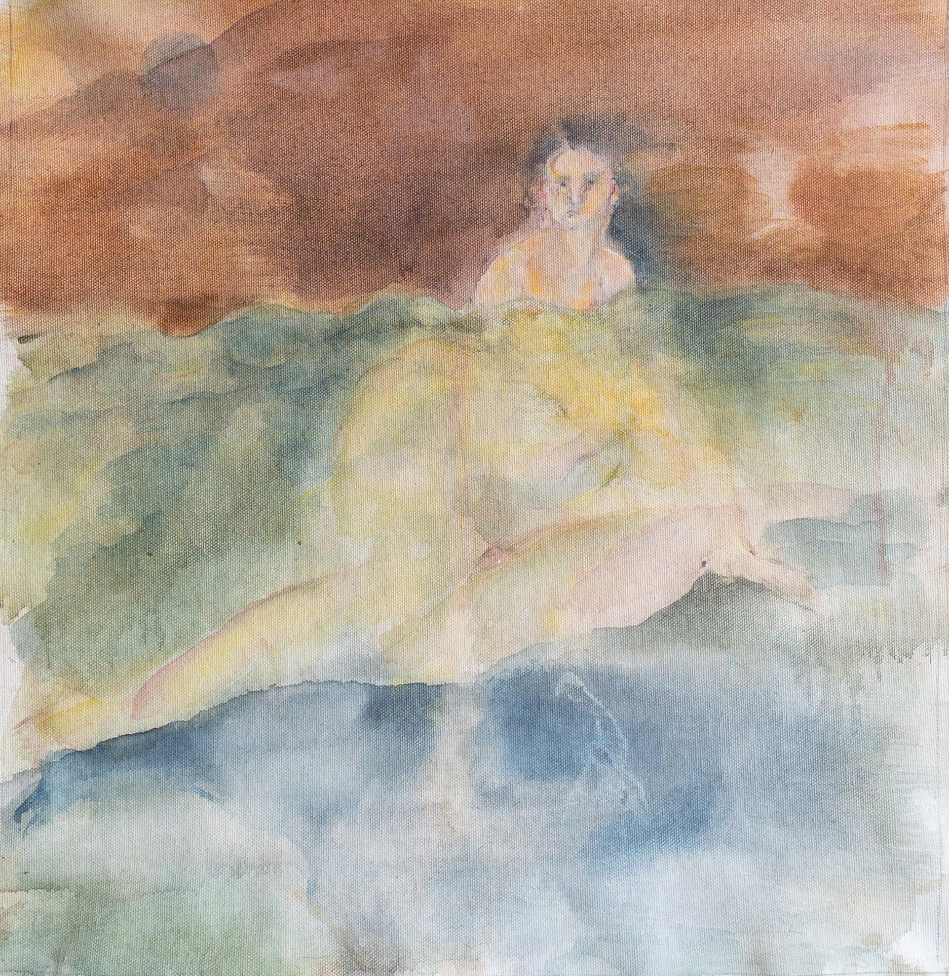 Peinture figurative abstraite dans des tons pastel doux par Salvita De Corte en vente 2