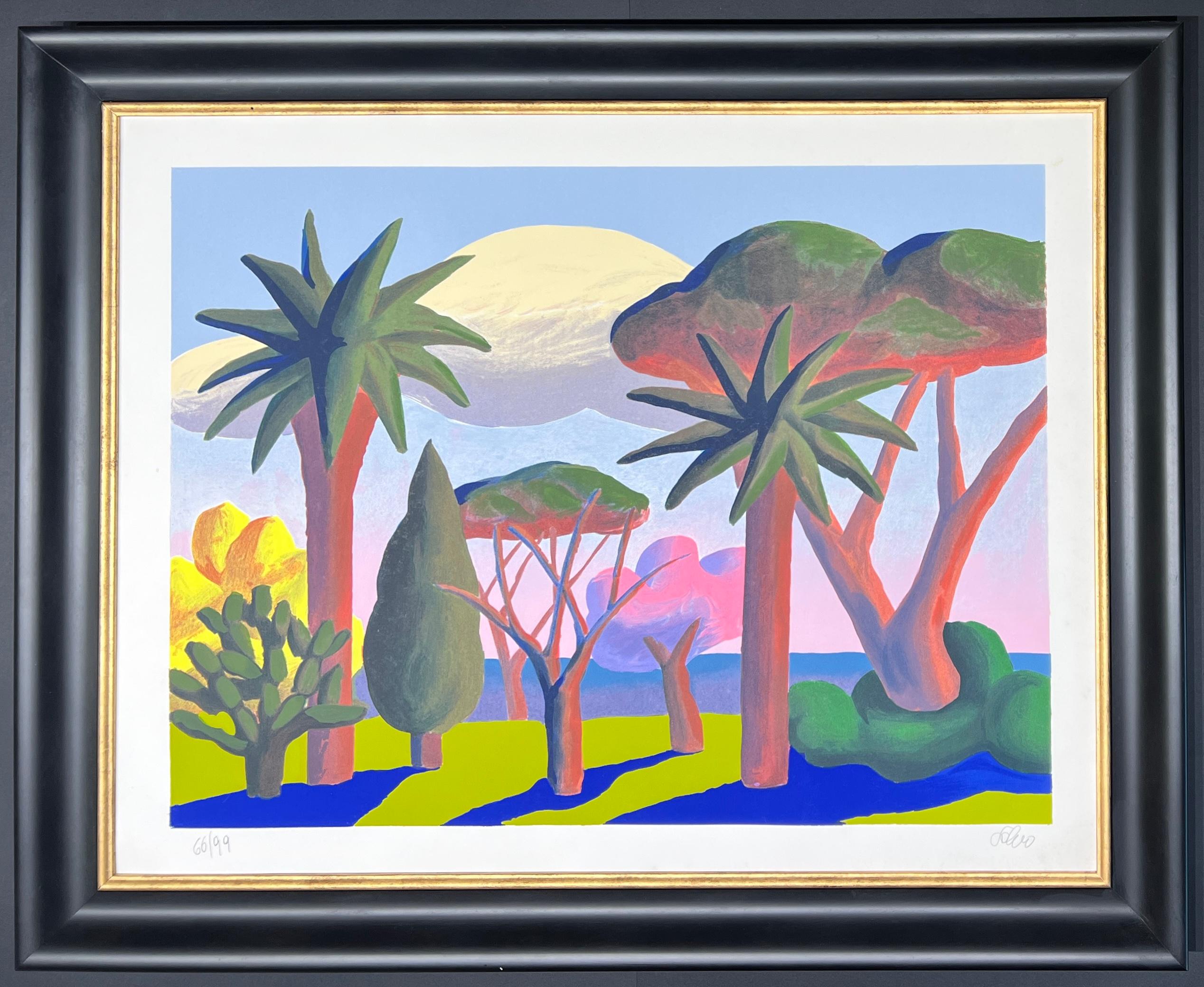 Kolorierte Lithographie auf Papier.
Limitierte Auflage, nummeriert 66/99.
Signiert mit Bleistift vom Künstler in der rechten unteren Ecke.
Sehr gute Bedingungen mit tiefen, leuchtenden Farben.

Papierformat: 70 x 90 cm
Gerahmte Größe: 84,5 x 104,5
