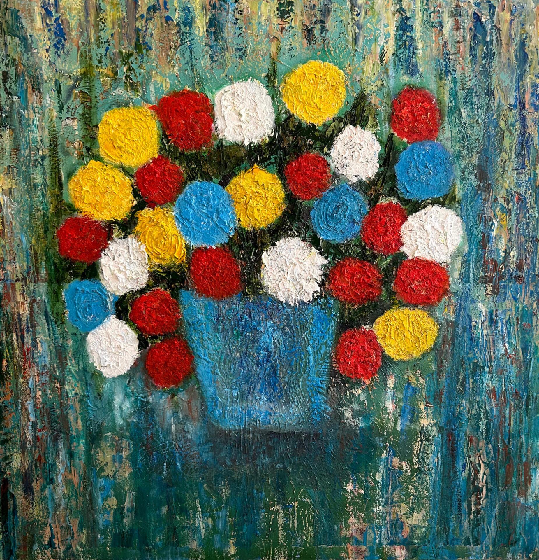 Blumenschmuck mit Vase – Painting von Salwa Almoayyed