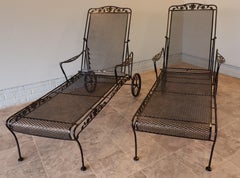 Sam Blount Company Wrought Iron Floral Chaise Loungers — Vintage Pair