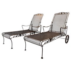 Sam Blount Company Wrought Iron Floral Chaise Loungers — Vintage Pair