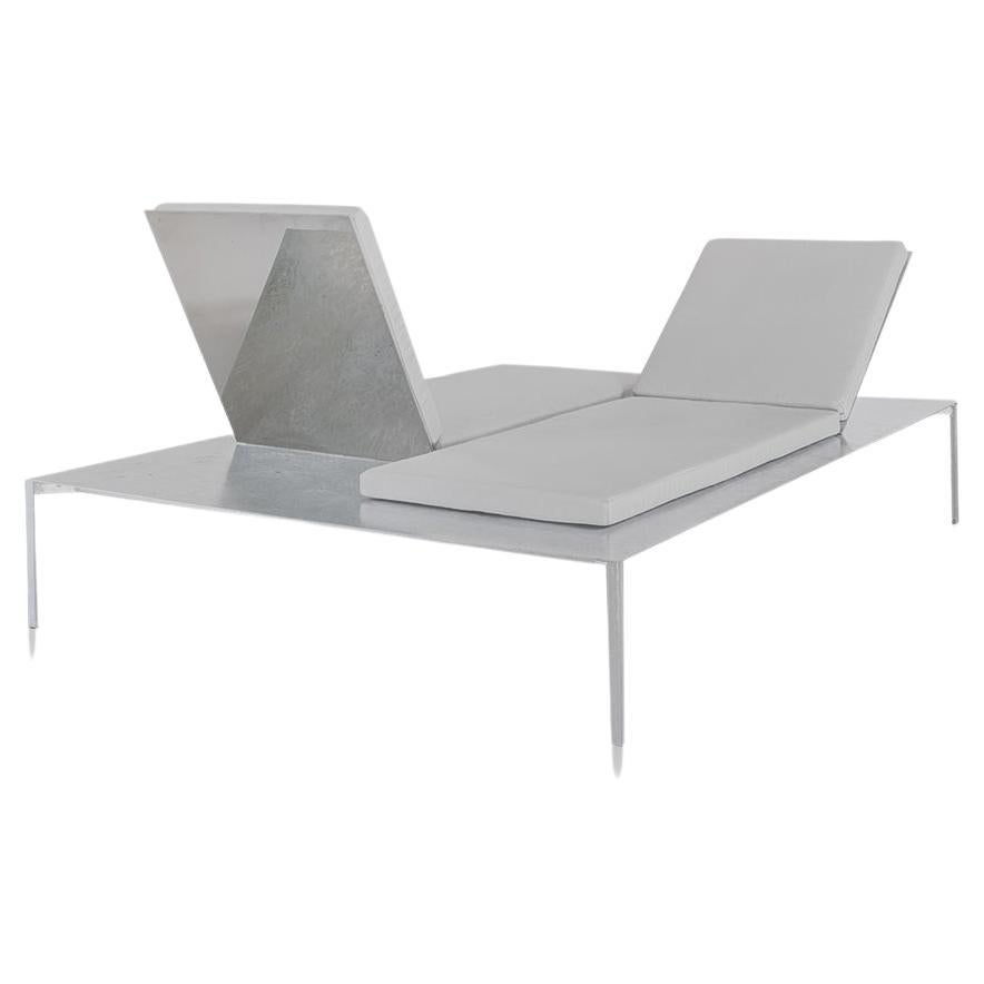 Sam Chermayeff Contemporary Steel Grey Upholstery Outdoor Garden Double Chaise For Sale