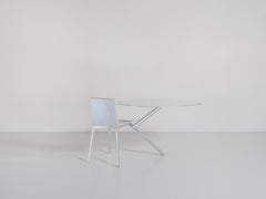 Sam Chermayeff Contemporary Steel Upholstery Chair with Mirror Table Attached