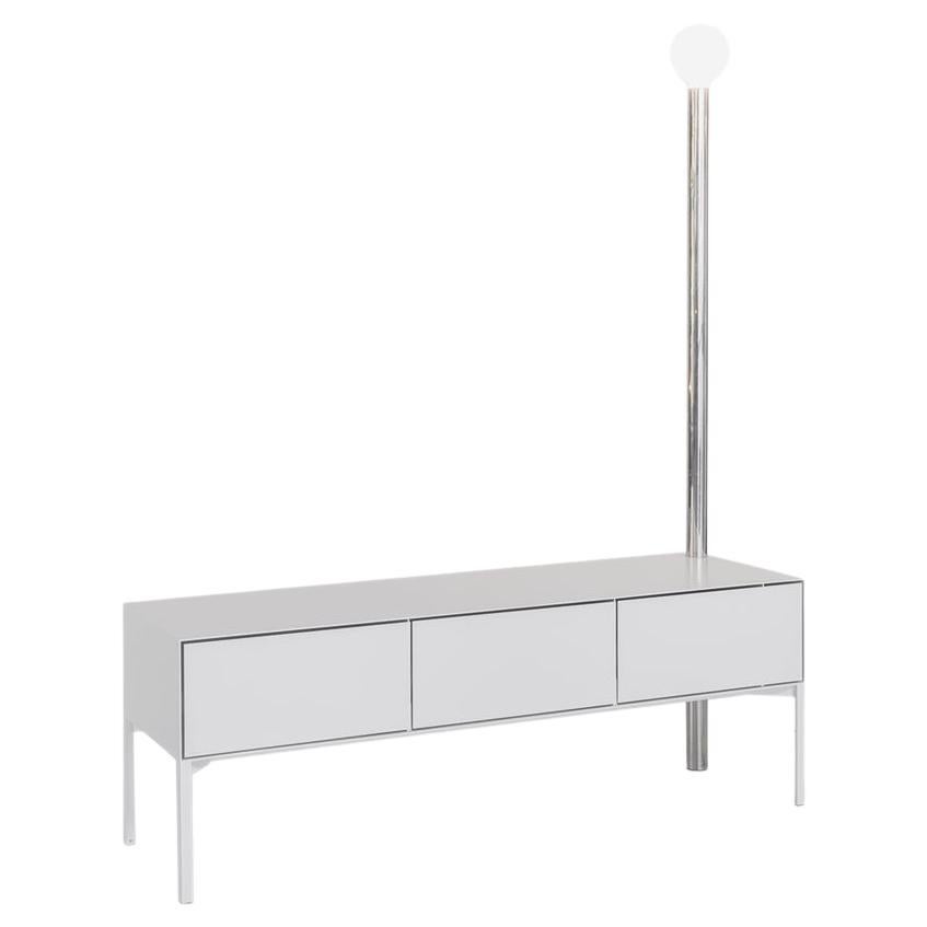 Sam Chermayeff Contemporary White Steel Sideboard with Light "Beasts" Series For Sale