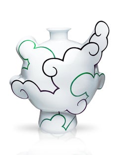 "Cloud Flask", Ceramic, Vessel, Porcelain, Overglaze Paint, Clouds, Biomorphic