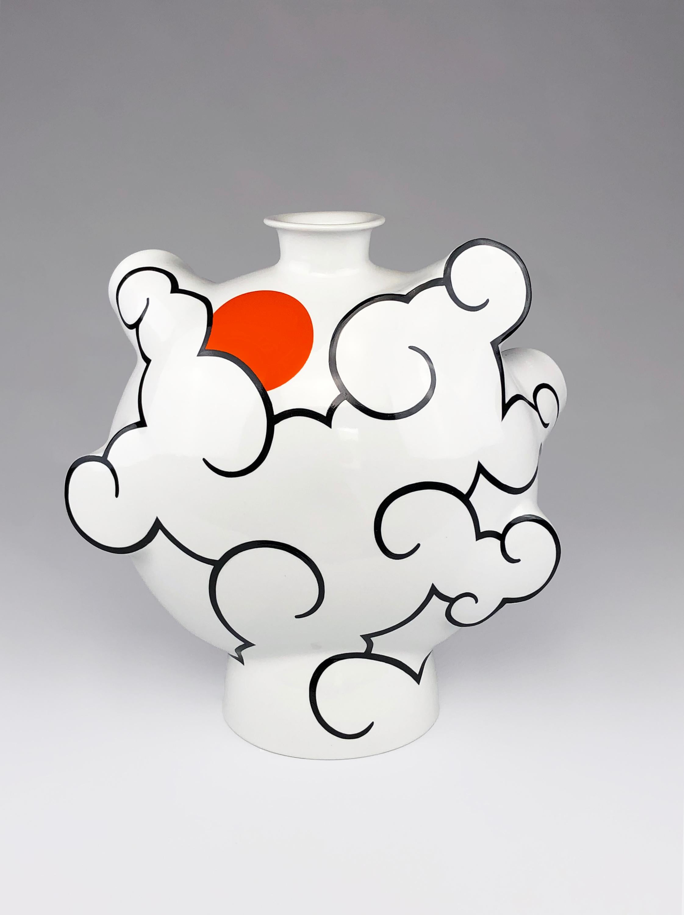 "Cloud Flask", Contemporary Design, Porcelain, Vase, Glaze, China Paint, Luster - Sculpture by Sam Chung