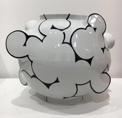 Cloud Moon Jar, Contemporary Ceramic Porcelain Sculpture with Glaze, China Paint