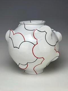 Contemporary Moon Jar, Porcelain with China Paint, 14 x 15 x 14.5 in, Sam Chung