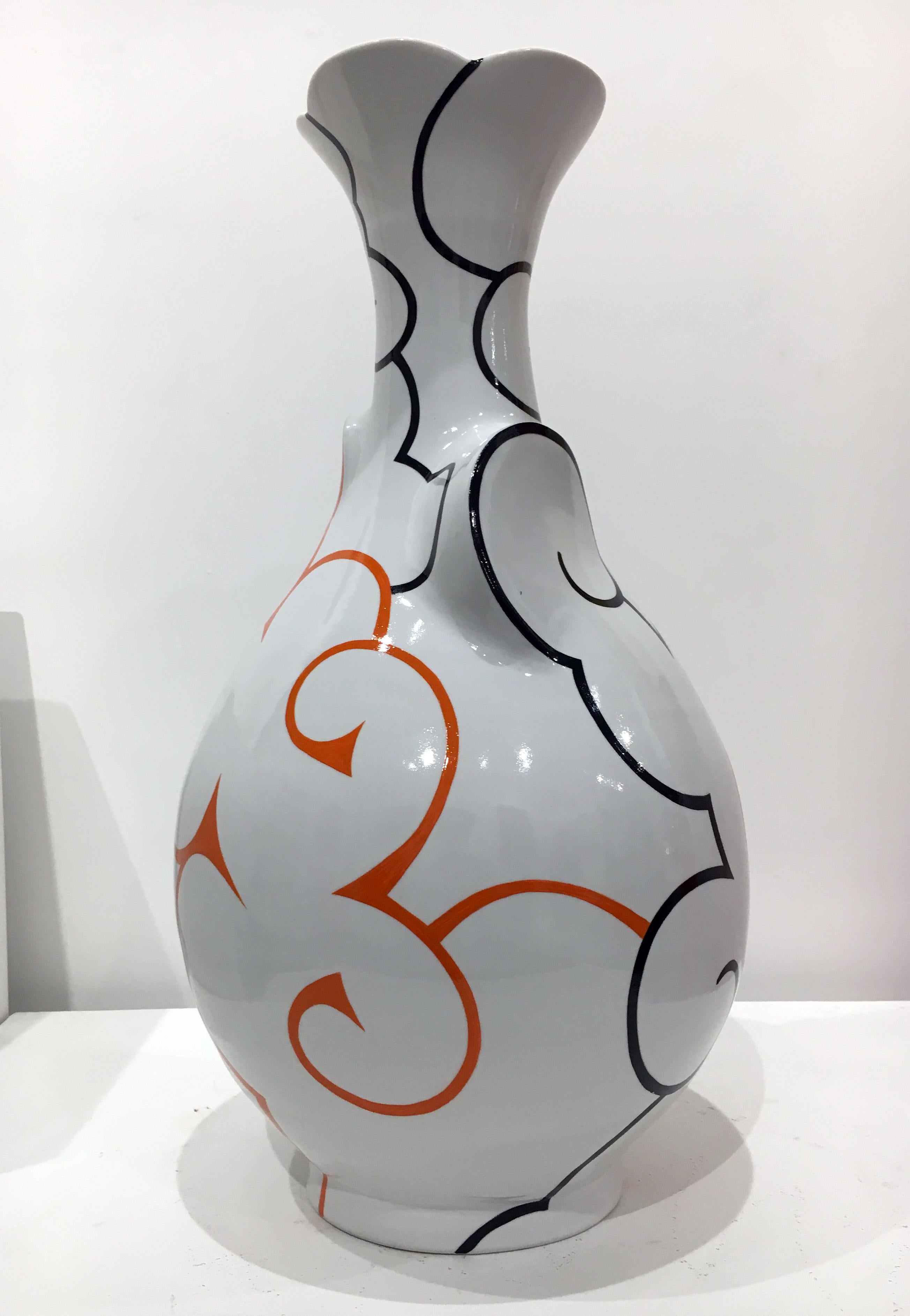 Flared Cloud Pear Bottle, Contemporary Ceramic Sculpture, Porcelain, China Paint 1