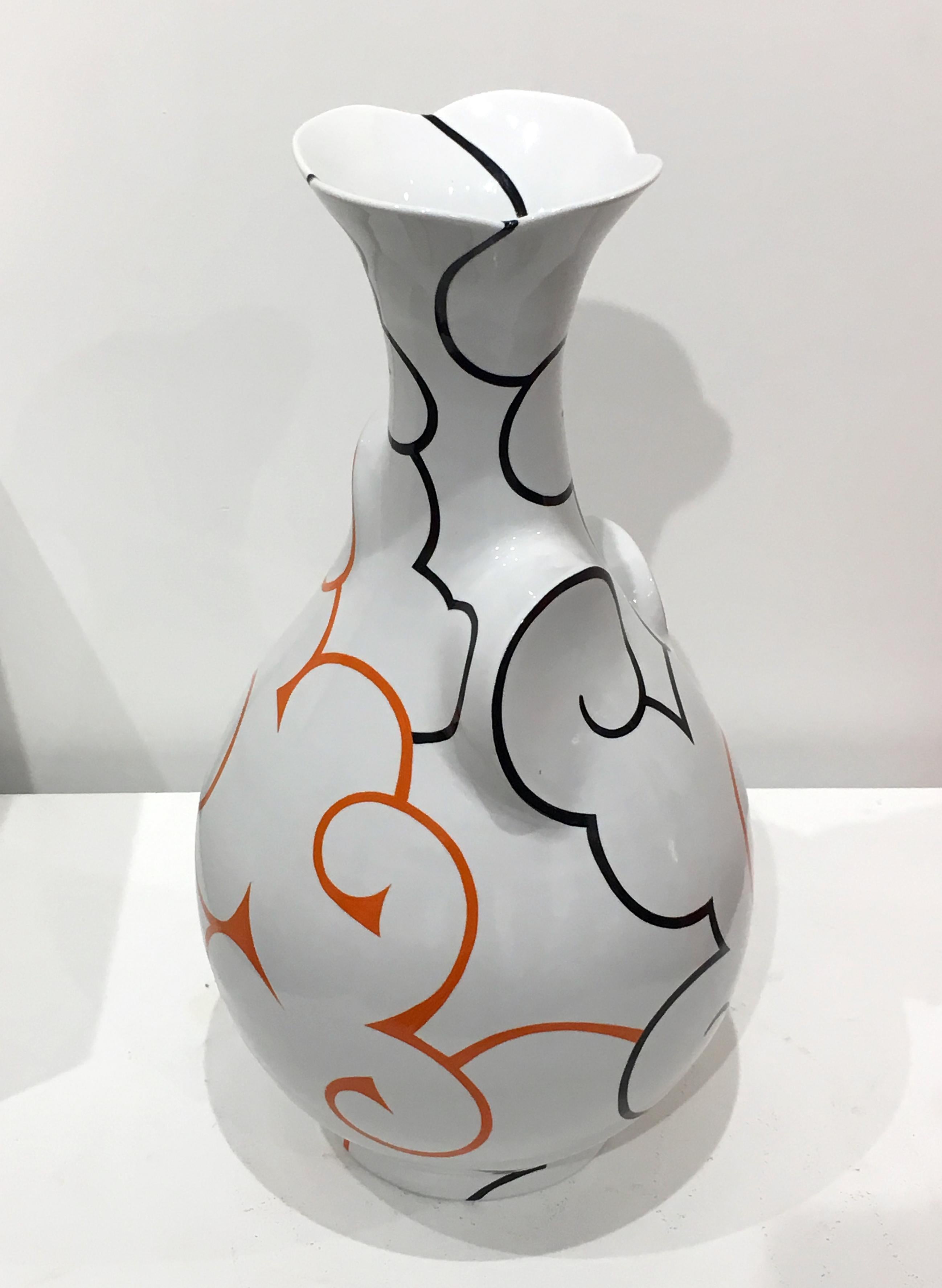 Flared Cloud Pear Bottle, Contemporary Ceramic Sculpture, Porcelain, China Paint 2