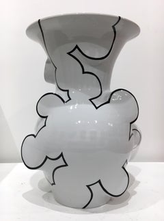 Flared Cloud Vase, Contemporary Porcelain Sculpture with Glaze and China Paint
